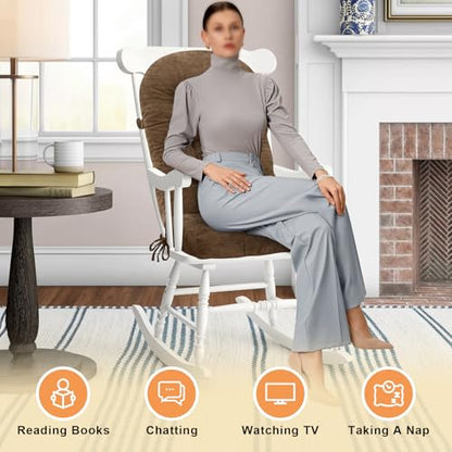 Rocking Chair Cushion - Chenille Fabric, High-Density Sponge, Durable Comfort Non-Slip Bottom Tufted Seat Pads with Ties, Chenille︱Brown, 44x19x4 inch - color: Chenille | Brown