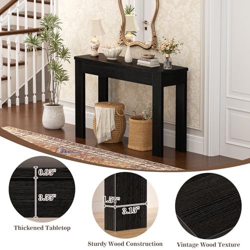 Armocity Console Table, Small Farmhouse Wood Entryway Table, Sofa Tables Narrow Long Behind Couch, Entry Table for Entrance, Hallway, Living Room, 32", Embossed Black - color: Embossed Black, size: 32"