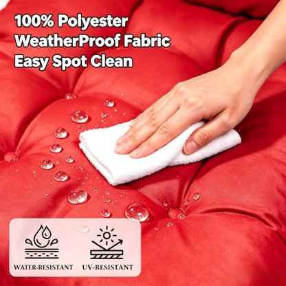 QILLOWAY Outdoor Rocking Chair Cushions Set of 2, 100% Polyester Waterproof Patio Rocking Chair Cushion, High Back Weatherproof Chair Pad for Adirondack & Outdoor Furniture, All Red - color: Red