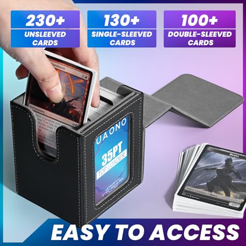 UAONO Card Deck Box for MTG Commander, Independent Commander Display, Fits 100 Double-Sleeved Cards, Magnetic Deck Case for Magic the Gathering TCG, 2 Dividers & 1 Top Loader (Black) - color: A-Black