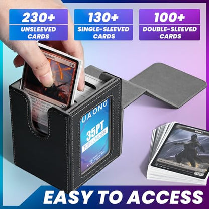 UAONO Card Deck Box for MTG Commander, Independent Commander Display, Fits 100 Double-Sleeved Cards, Magnetic Deck Case for Magic the Gathering TCG, 2 Dividers & 1 Top Loader (Black) - color: A-Black