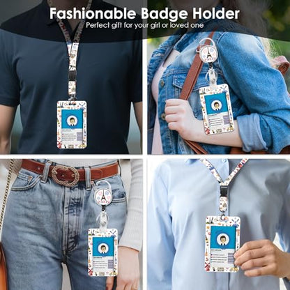 France Lanyards ID Badge, Eiffel Tower ID Badge Holder with Retractable Reel Clip and Keychain, Heavy Duty Vertical Identity Badge Cover Case Protector for Teacher Nurse - color: France-white