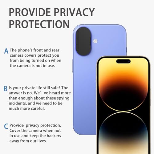 Front Camera Cover Compatible for iPhone 16/16 Plus with Rear Lens Cover,Protect Privacy and Security But Not Affect Facial Recognition (2Pack)-2025 Updated Version - size: 16/X16Plus