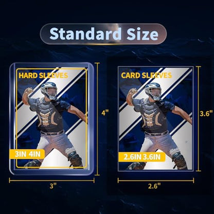 200 Card Sleeves Hard Plastic, Premium Baseball Card Sleeves, 3" x 4" Trading Cards Holder, Sports Football Game Cards Protectors Top Cases (100 Hard Sleeve + 100 Soft Sleeve) - size: 100 Hard Sleeves + 100 Soft Sleeves