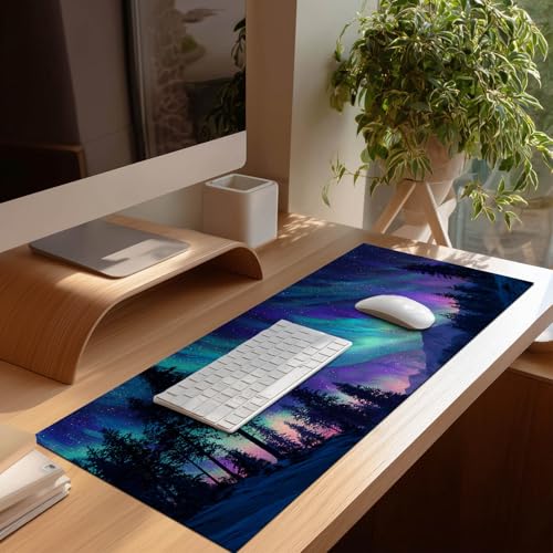HOMETITUTE Aurora Borealis Night Sky XL Mouse Pad Gaming Mousepad 31.5x11.8 Inch Non-Slip Keyboard Desktop Protector Mat Diatomite Large Mouse Pad for Home and Office Desk Accessories - color: Aurora Borealis Night Sky