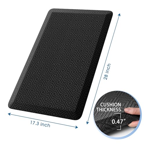 Mattitude Kitchen Mat Cushioned Anti-Fatigue Floor Mat Water Resistant Non-Slip Mats and Rugs Standing and Comfort Desk Mats for House Sink Office Laundry (Black, 17.3"x28") - color: Black, size: 28"L x 17.3"W x 0.5"Th