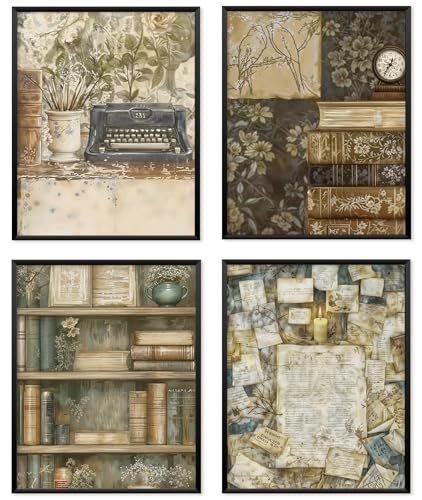 Locomiss Retro Nostalgic Book Wall Art Posters, Reading Nook Corner Decor, Vintage Dark Academia Bookish Prints Posters for Farmhouse Library Reading Room Classroom Wall Decor,Set of 4 (8x10 Unframed) - color: book, size: 8x10 Inches