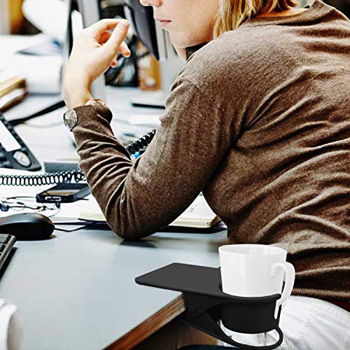 Dirza Upgraded Clip On Cup Holder for Office Chair Table Desk Side to Hold Coffee Mug Water Soda Tea Drinking Bottle Black - color: Black