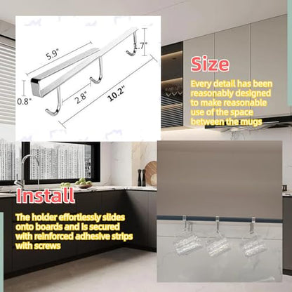 Mug Hooks Under Cabinet , 304 Stainless Steel Cup Hooks for Hanging Under Shelf, Mug Organizer Rack with 3 Hooks for Displaying Mugs, Coffee Cups and Kitchen Utensils,Fit for 0.8" or Less thickness - size: 1 Piece