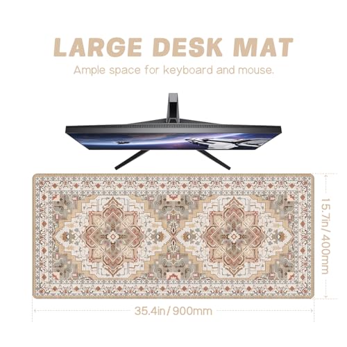 Baziabbo Cute Desk Mat,XXL Extended Large Mouse Pad,Gaming Mousepad with Stitched Edge,Non-Slip Rubber Base Keyboard Desk Pad for Home Office Study Game (Khaki) - color: Khaki