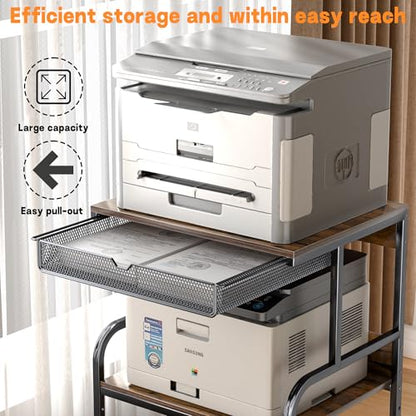 Large Printer Stand with Storage Shelf, Industrial Rolling Printer Cart Holder with Lockable Wheels, 5-Adjustable Heights, 3D Scanner Fax Printer Table for Home Office Use - size: Medium