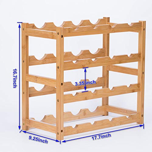 Wine Rack, Natural Bamboo Storage Rack Freestanding Countertop Stackable Display Shelf Wine Bottle Holder (4-Tiers 16-Bottles) - size: 4-Tiers 16-Bottles