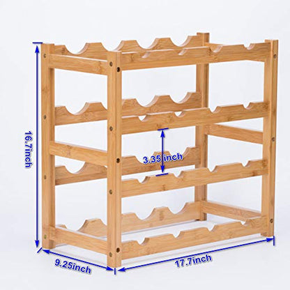 Wine Rack, Natural Bamboo Storage Rack Freestanding Countertop Stackable Display Shelf Wine Bottle Holder (4-Tiers 16-Bottles) - size: 4-Tiers 16-Bottles
