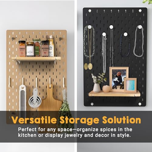 2 Pack Pegboard Shelves, Solid Wood Wall Shelf with Hooks, Compatible with IKEA Skadis Pegboard, Organizer Accessories for Home & Office