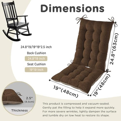 AddGrace Non-Slip Rocking Chair Cushion Extra Large Linen Thick Chair Pads Durable High Back Seat Cushions with Ties Set of 2 Brown - color: Brown