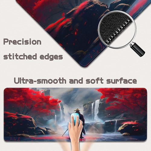 Gaming Mouse Pad - (31.5"×11.8") Japanese Samurai Large Mouse Pads for Desk - Desk Mat for Keyboard and Mouse with Non-Slip Base, Desks Pad Matfor Game/Office & Home - color: Japanese Samurai-5, size: 31.5L x 11.8W inches