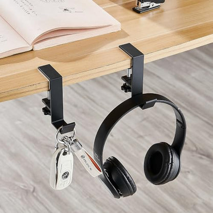 2Pcs Clamp-On Under Desk Headphone Holder Students' Desk Hook Women's Bag Hook with Adjustable Arm Clamp Backpack Handbag and Purse Holder - Suitable for Plate Between 1-5cm / 0.4-1.96” - Black - color: Black