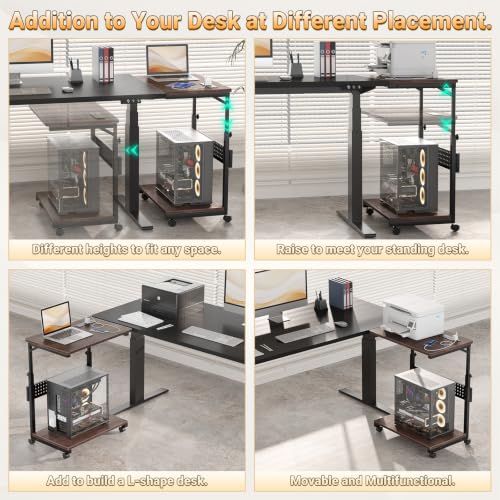 Besiost Computer Tower Stand with Power Strips, 4 Levels Manual Height Adjustable PC Tower Stand for Under Desk, Mobile Rolling CPU Holder, Computer Cart with Wheels, 24", Black Walnut - color: Black Walnut, size: 24"