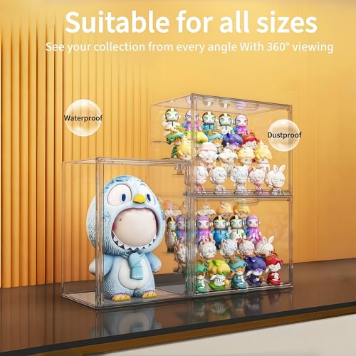 Acrylic Collectible Display Box Transparent Figure Display Box, with Magnetic Door, Stackable Design Dustproof Mini Figure Display Stand Display Organizer Countertop with Adjustable Shelves - size: Fourth floor