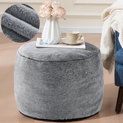 WSOFRLAC Round Pouf Ottoman, Small Poofy Ottoman, Foot Stools Ottomans, Foot Rest for Couch, Furry Poufs for LivingRoom, Hassocks and Ottomans Soft for Chair, Memory Foam Filling-Dark Grey 20x15 - color: Dark Grey, size: 20"D x 20"W x 15"H