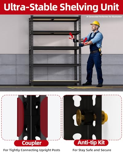 PrimeZone 35.5" x 12" x 72" Heavy Duty Storage Shelves - 5 Tier Adjustable Garage Storage Shelving, Metal Storage Utility Rack Shelf Unit for Warehouse Pantry Closet Kitchen, Black - size: 35.5"W x 12"D x 72"H