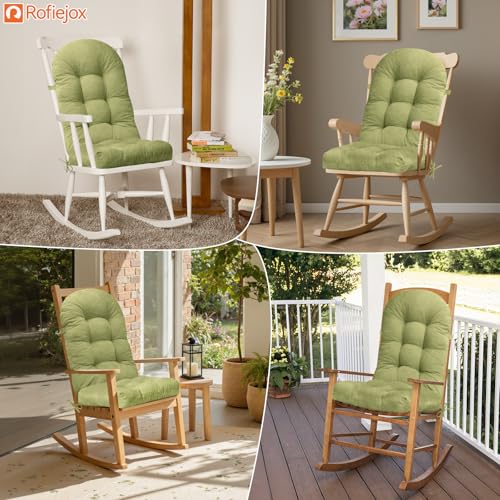 Rocking Chair Cushion - Chenille Fabric, High-Density Sponge, Durable Comfort Double-Sided Tufted Seat Pads with Ties, Chenille︱Grass Green, 44x19x4 inch - color: Reversible | Grass Green