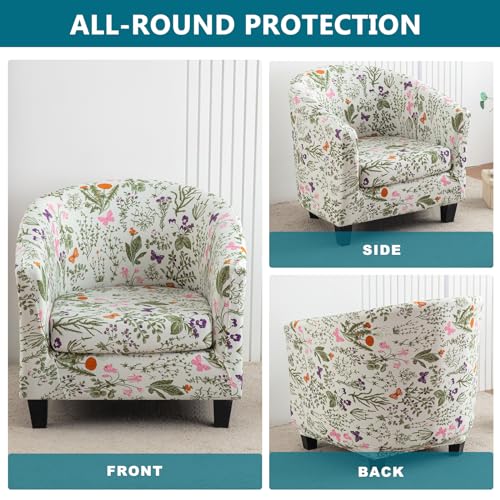 KRFOONN Club Chair Slipcover 2 Piece Stretch Printed Round Barrel Chair Covers Removable Tub Chair Slipcover with Elastic Bottom Chair Coverings Furniture Protector Cover for Living Room, B14 - color: Colorb14
