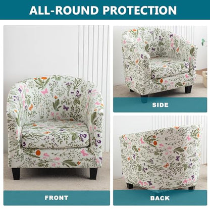 KRFOONN Club Chair Slipcover 2 Piece Stretch Printed Round Barrel Chair Covers Removable Tub Chair Slipcover with Elastic Bottom Chair Coverings Furniture Protector Cover for Living Room, B14 - color: Colorb14