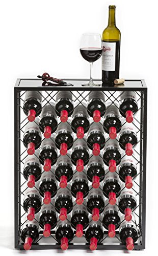 Mango Steam 32 Bottle Wine Rack with Black Glass Top Shelf, Free Standing for Home, Kitchen and Bar - color: Black, size: 32 Bottle
