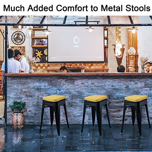 BUYUE Enhanced Anti-Slip Magnetic Bar Stool Cushion 1 Piece, Luxury PU Leather Waterproof Small Seat Cushion for Café Bistro Stackable Metal Stool (Square, Yellow, 1) - color: Yellow, style: Square-1 Pcs