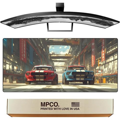 MPCO. Manga Motors Large Gaming Desk Pad - 36" x 17" Duraglyde Fabric Megumis-Mustangs Desk Mats - Washable, Smooth Glide for Precision Gaming & Work - color: DuraGlyde Megumis-Mustangs