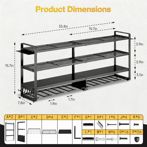 Heavy Duty 4-Tier Wall Mount Tool Rack, 8-Drill Holder & Charging Station, 400lb Load Shelf for Garage Workshop Organization - color: Without charging station, size: 4 Layer/8 Tool Holder