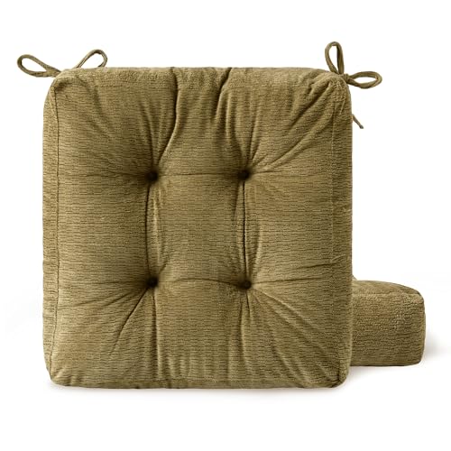 Chair Cushions for Dining Chairs, Seat Cushions for Kitchen Chairs | Chair Pads with Ties and Non Slip Backing (2, Light Army Green, 16.5 x 16.5 x 4 inches) - color: Light Army Green, size: 16.5 x 16.5 x 4 inches