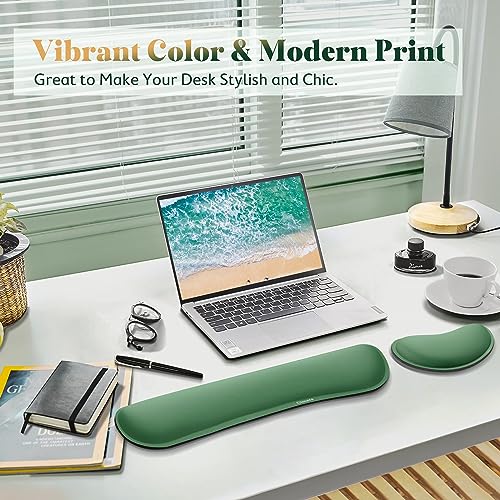 Gimars Upgrade Enlarge Silky and Superfine Fabric Gel Memory Foam Keyboard Wrist Rest Set, Ergonomic Keyboard Mouse Wrist Support for Typing Pain Relief, Comfort for Office, Gaming, Computer - color: Dark Green, size: 3-piece set (keyboard rest+mouse rest