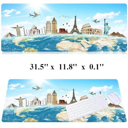 31.5x11.8 Inch Non-Slip Long Extended Large Gaming Mouse Pad with Stitched Edges XL Laptops Keyboard Mouse Mat(Travel World) - color: Travel World