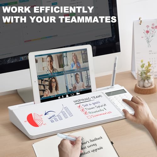 Small Glass Desktop Whiteboard Dry-Erase-Board - Computer Keyboard Stand with Calculator White Board Surface Pad with Drawer, Desk Organizers with Accessories for Office, Home, School Supplies - White - color: Calculator - White