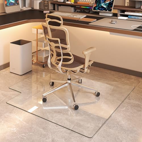 [Tempered Glass] 55“x48” Irregular Glass Chair Mat with Polished Edge Clear Office Chair Mat, Glides Smoothly, Suitable for Carpet or Hardwood Floors - color: Clear Irregular, size: 55"x48"