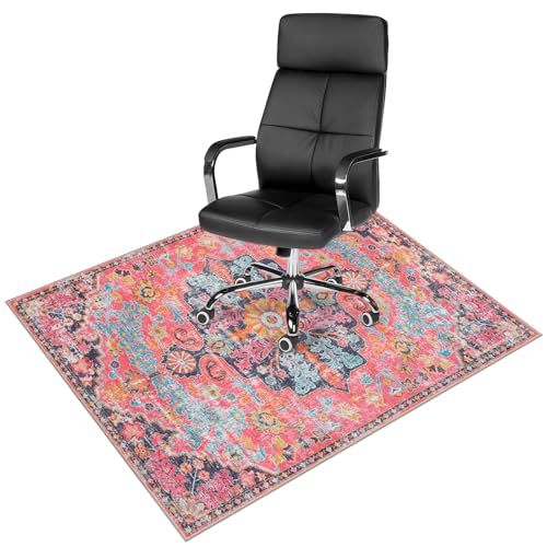 Anidaroel Office Chair Mat for Hardwood Floor, 48"x60" Office Rug for Rolling Chair, Desk Floor Mats for Office Chair, Anti-Slip Computer Gaming Chair Mat, Easy to Roll, Fuchsia/Multi - color: Fuchsia/Multi, size: 48"x60"