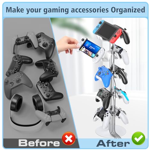 Kytok Gamer Gifts, Headset Stand 5 Tiers with Cable Organizer, Controller Stand Compatible with PS5/Xbox/Nintendo Switch/PS Portal/PS4, Headset Holder & Controller Holder for 10 Packs Controller - size: 5 tiers+white