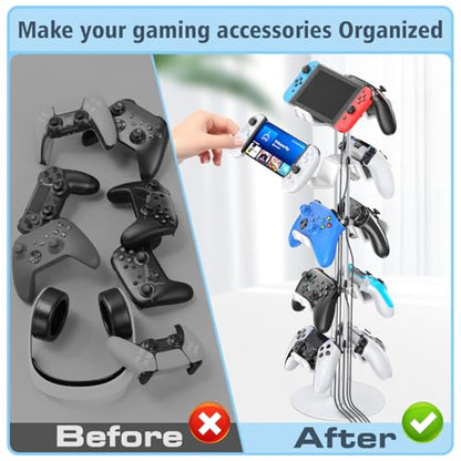 Kytok Gamer Gifts, Headset Stand 5 Tiers with Cable Organizer, Controller Stand Compatible with PS5/Xbox/Nintendo Switch/PS Portal/PS4, Headset Holder & Controller Holder for 10 Packs Controller - size: 5 tiers+white