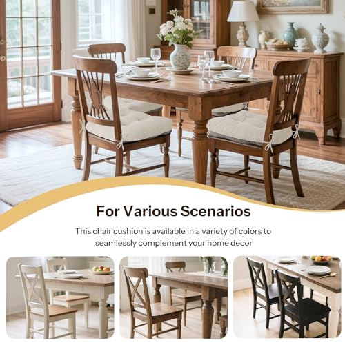 Indoor Kitchen Chair Cushions Set of 4 18"X16.5"X3" Soft Anti Slip Dining Chair Pads Tufted Kitchen Seat Cushion with Ties, Beige - color: Beige