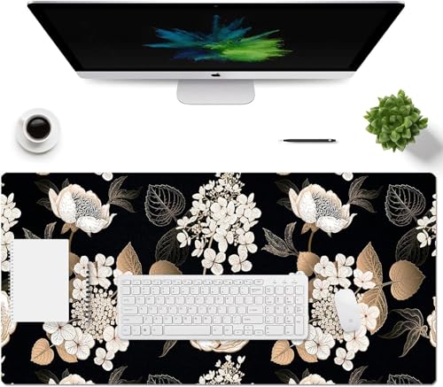 Large Mouse Pad, Desk Mat for Desktop, Dual Side PU Leather Waterproof Gaming Mousepad Desk Pad, Desk Protector Writing Pads Desk Accessories for Office and Home (C-Black Gold Flower, 31.5''X15.8'') - color: C-black Gold Flower, size: 31.5" x 15.8"