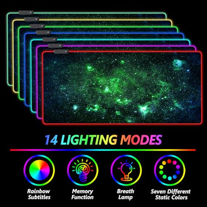 AIMSA RGB Gaming Mouse Pad Extended, Large Led Mousepads Non-Slip Rubber Base with 14 Lighting Modes, Computer Keyboard Mat Soft Desk pad 35.4 x 15.8 inches, Green Star River - color: Green Star River