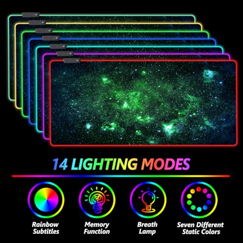 AIMSA RGB Gaming Mouse Pad Extended, Large Led Mousepads Non-Slip Rubber Base with 14 Lighting Modes, Computer Keyboard Mat Soft Desk pad 35.4 x 15.8 inches, Green Star River - color: Green Star River
