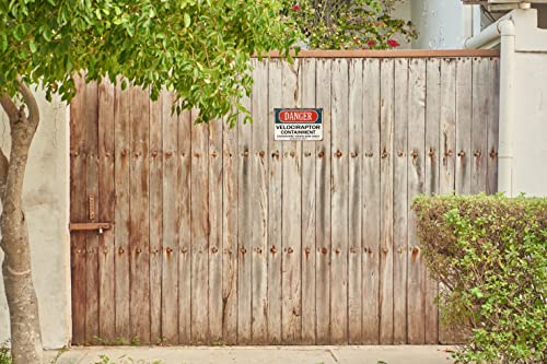 Funny Warning Signs Tin Sign Danger Velociraptor Containment Metal Sign Beware Sign Hanging Metal Poster for Home 8 x 12 in - color: Velociraptor
