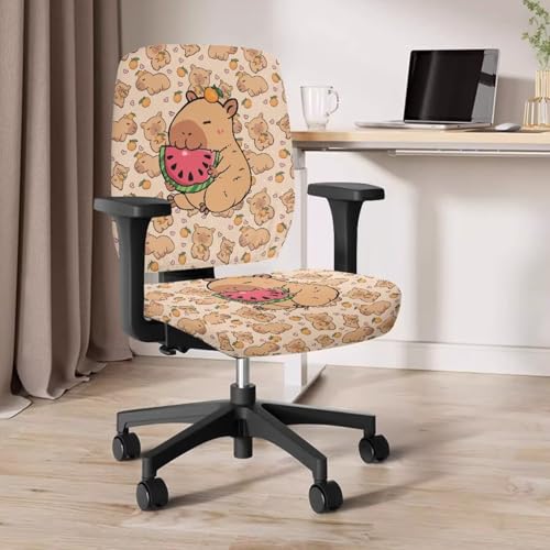 Capybara Computer Chair Cover Stretchable Office Chair Covers 2 Piece Universal Fit Most Wheelchairs,Computer Chairs,Gaming Chairs Washable Slipcovers Protector Brown - color: Capybara