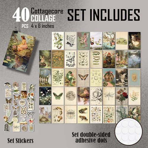 97 Decor Vintage Fairycore Decor - 40 Pcs Cottagecore Decorations For Bedroom, Fairy Room Decors Aesthetic, Nature Cottage Core Wall Art, Earthy Vintage Wall Collage Kit For Teen Girls Dorm (4x6) - color: Vintage Fairycore 40x4x6
