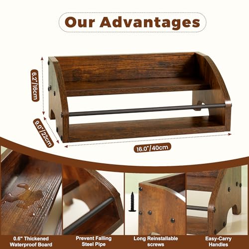 Rustic Wooden Countertop Organizer | Liquor Cabinet, Coffee Syrup Rack, Mini Bar, Home Retro Bar Shelf Stand, 2-Tier - color: 2-Tier Brown