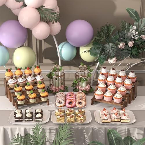 2 Set Wooden Tiered Risers Display Stands for Vendor Events,Stackable Wood Cupcake Display Stand,Farmhouse Decor Wood Dessert Table Display Set,Vendor Booth Display Items,Food Display Risers for Party - color: Dark Brown, size: 2 PACK