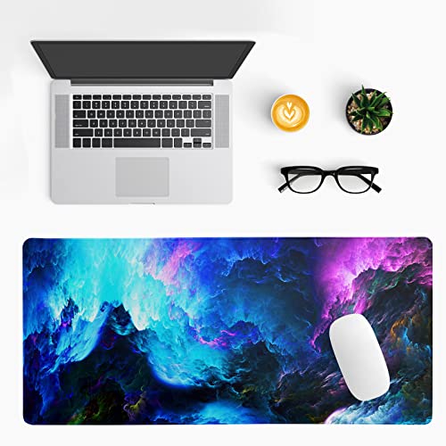Dazzling Galaxy Gaming Mouse Pad 31.5x11.8 Inch Blue Purple Galaxy Nebula Universe Space Large Mousepad Non-Slip Rubber Base Stitched Edges Keyboard Mouse Mat Desk Pad for Office Home and Game - color: Galaxy